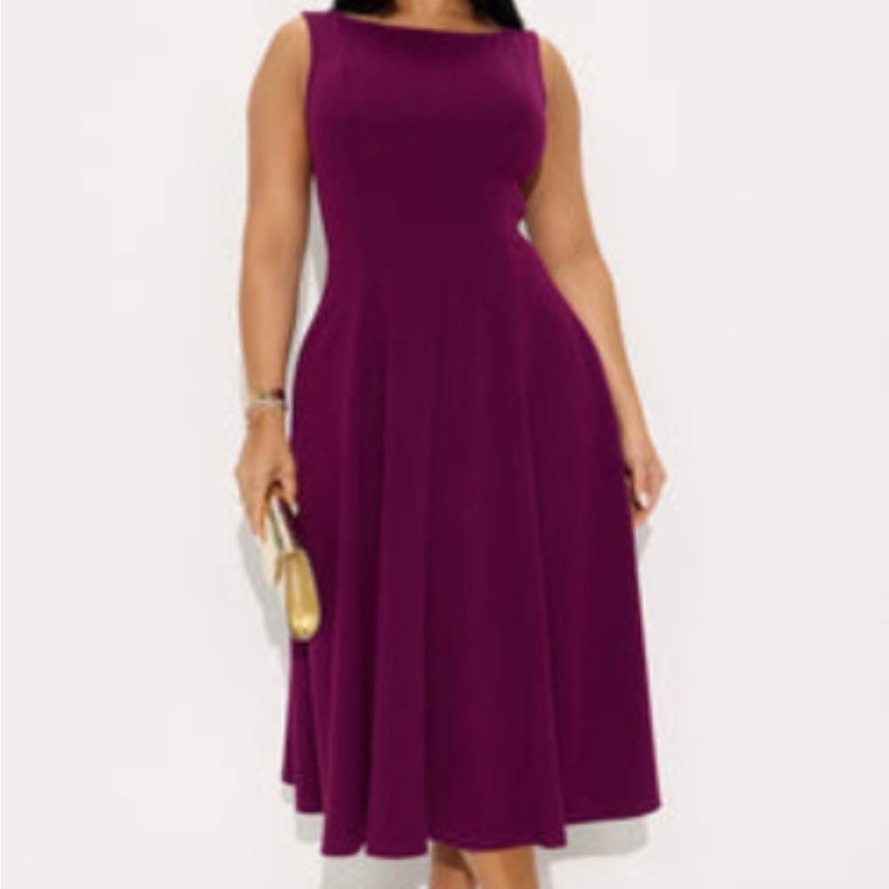 Fashion Nova Sleeveless A-Line Midi Dress in Plum